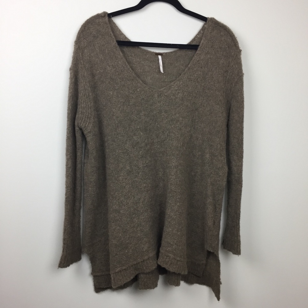 Free People Light Brown V Neck Sweater Tunic Small